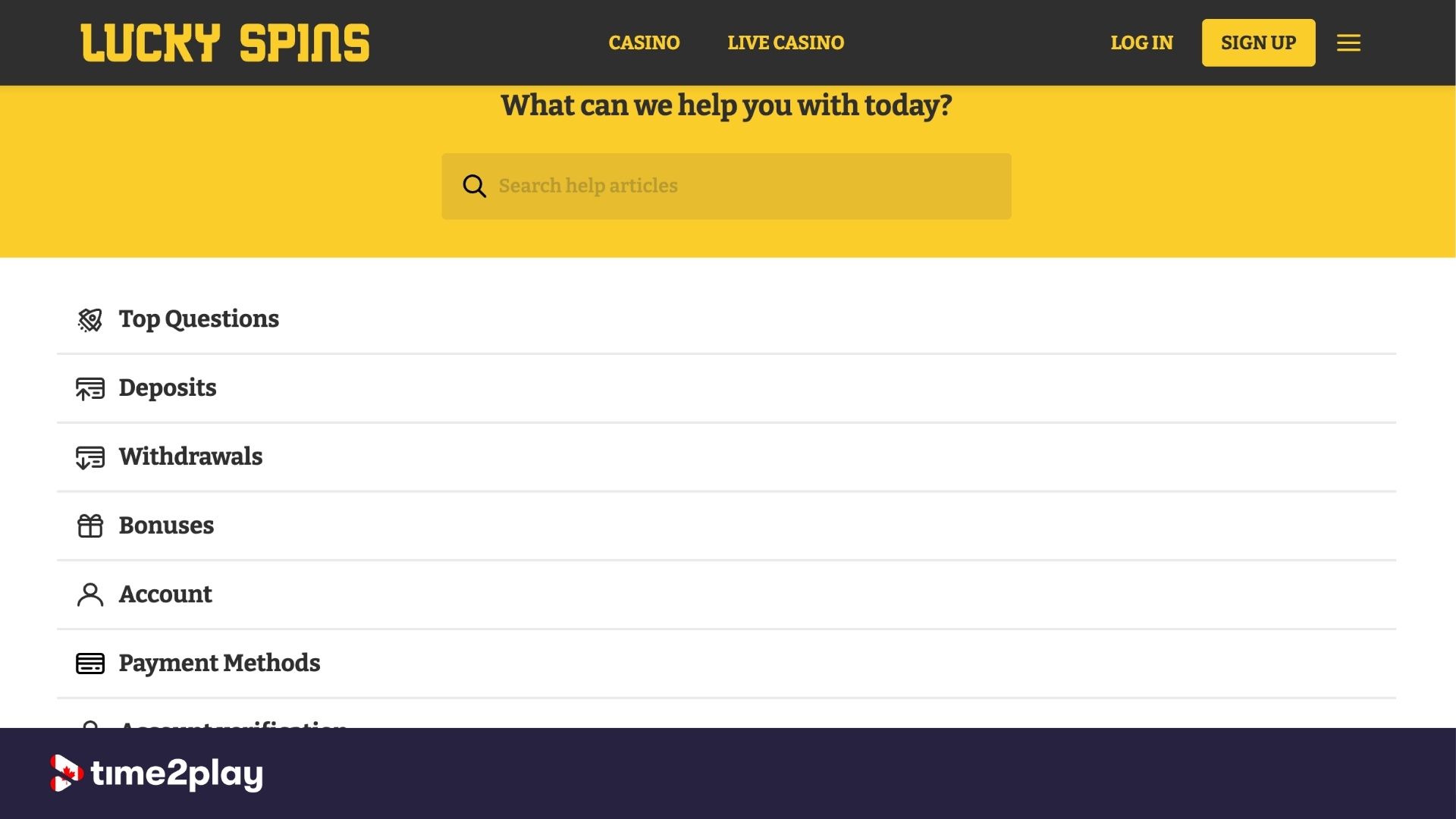 Lucky Spins casino FAQ page
