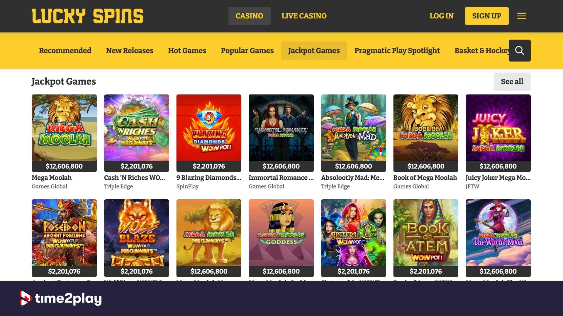 Lucky Spins casino jackpot games