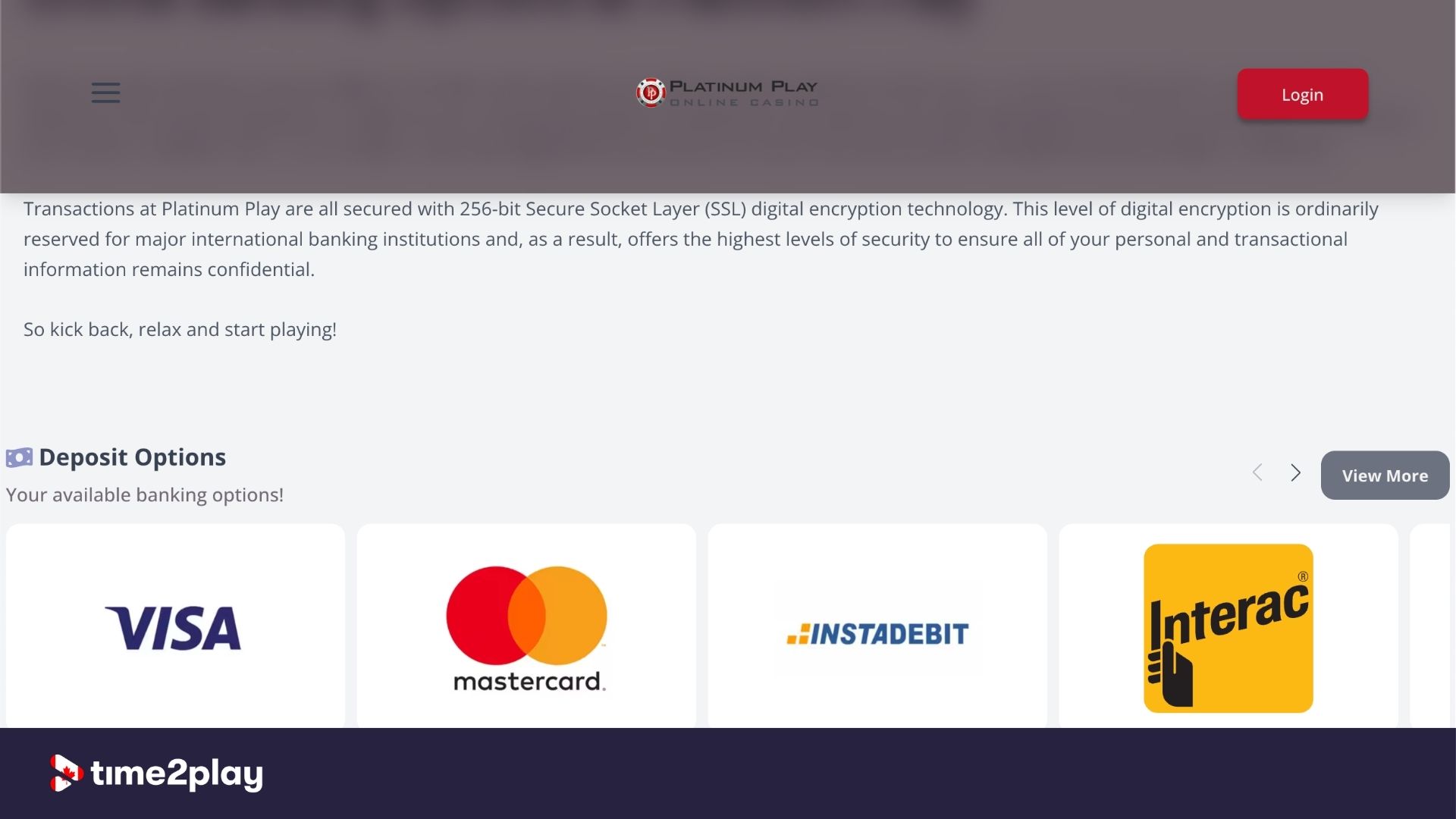 Platinum Play casino deposit options