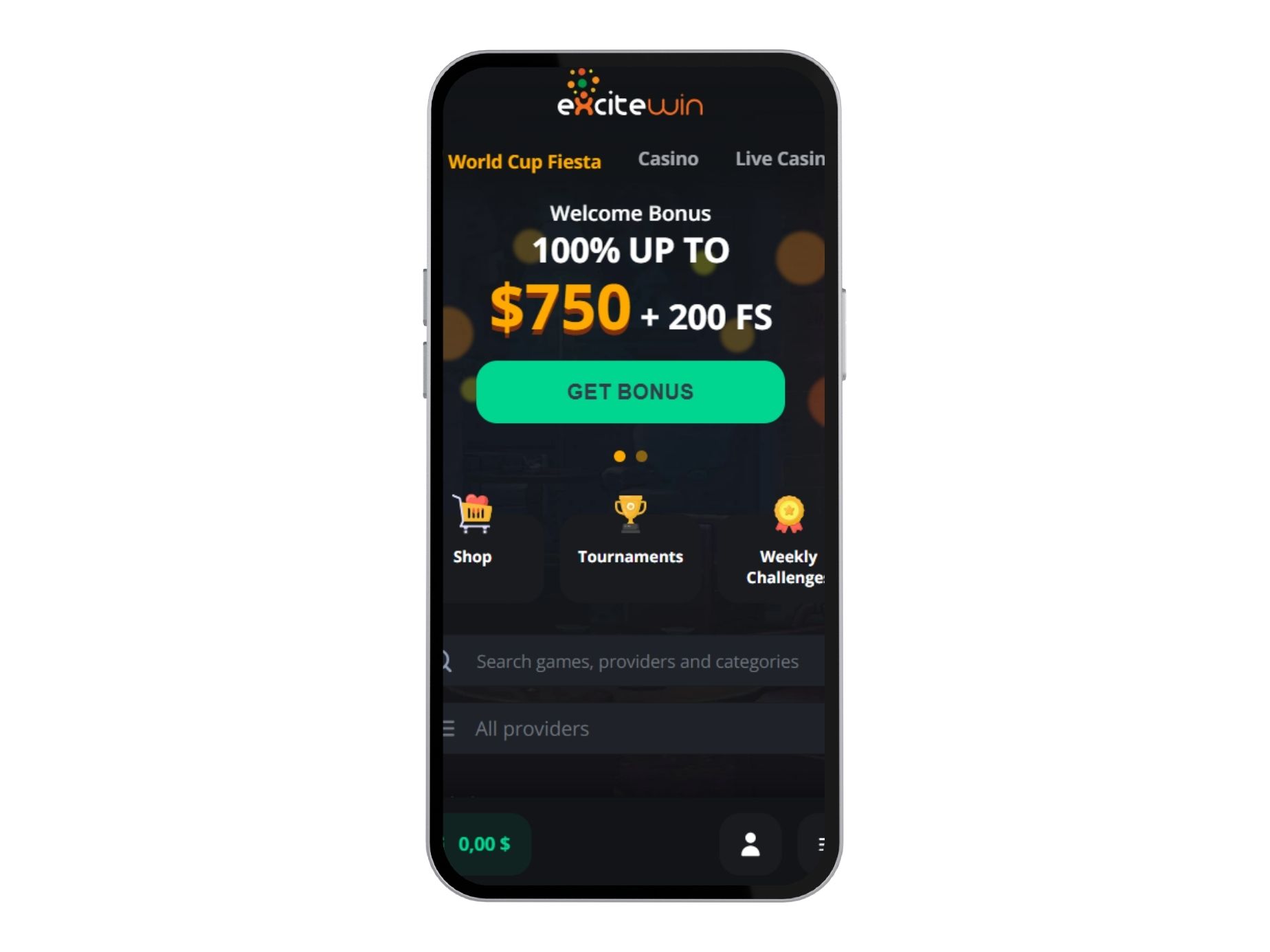 ExciteWin casino mobile display