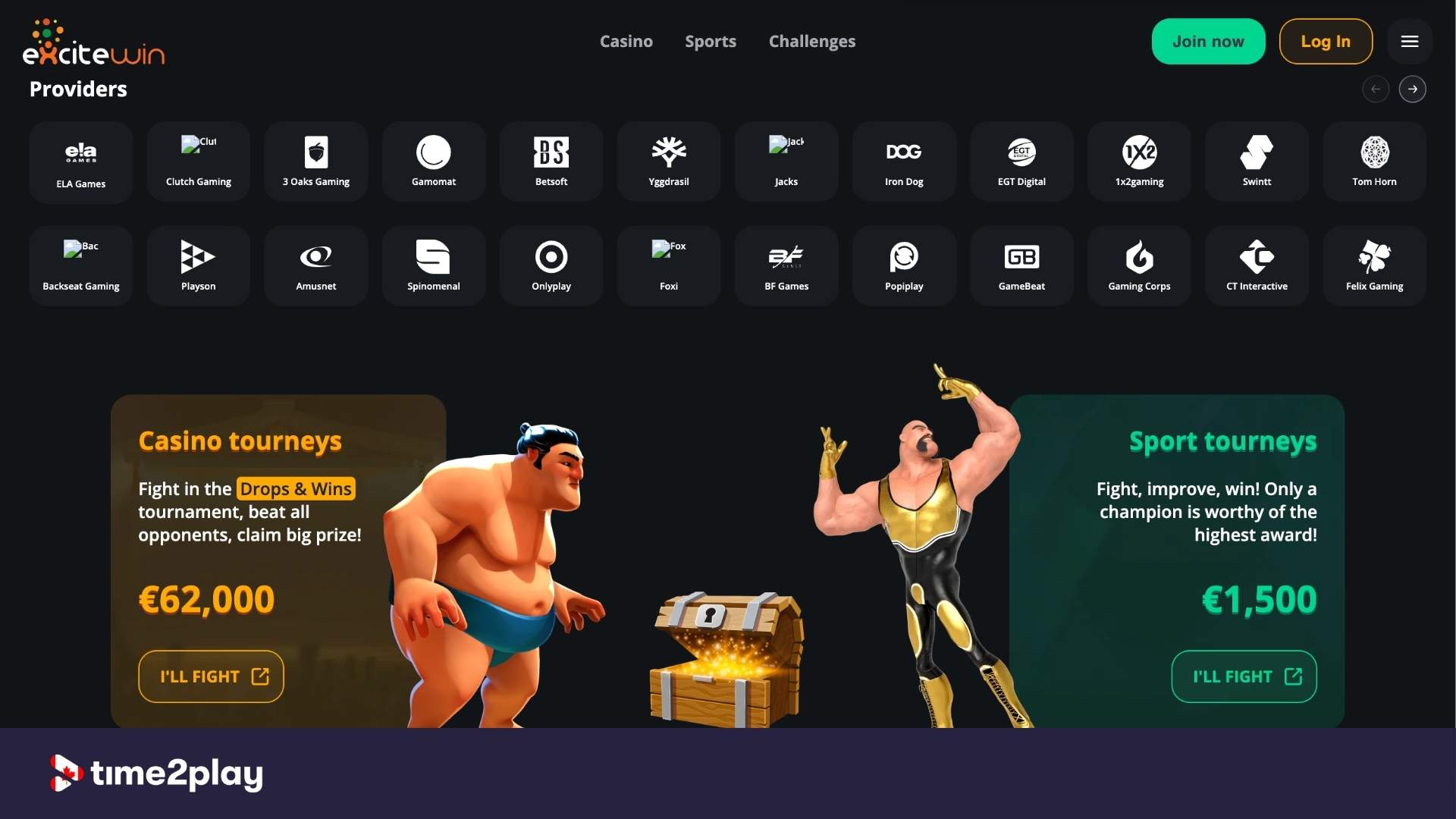 Selection of software providers at ExciteWin casino