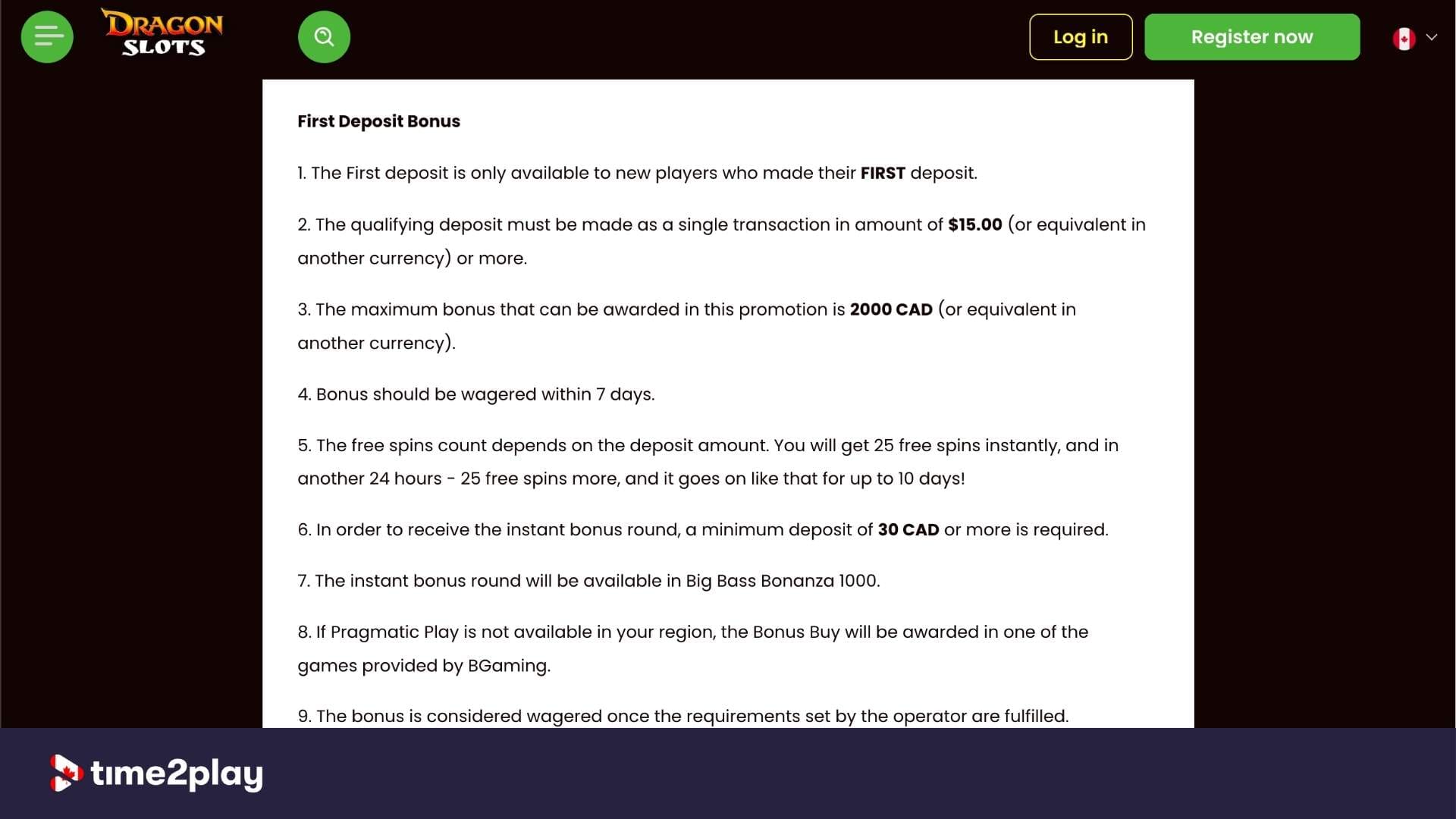 Terms and conditions of Dragonslots' welcome bonus
