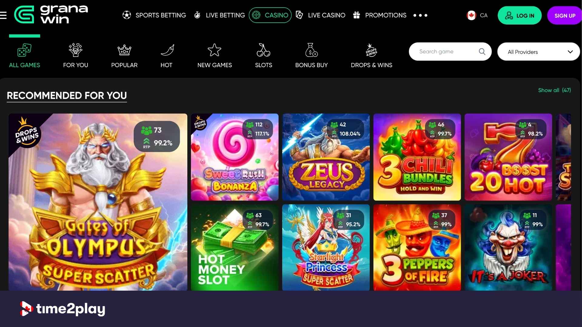 Recommended games in the GranaWin casino library