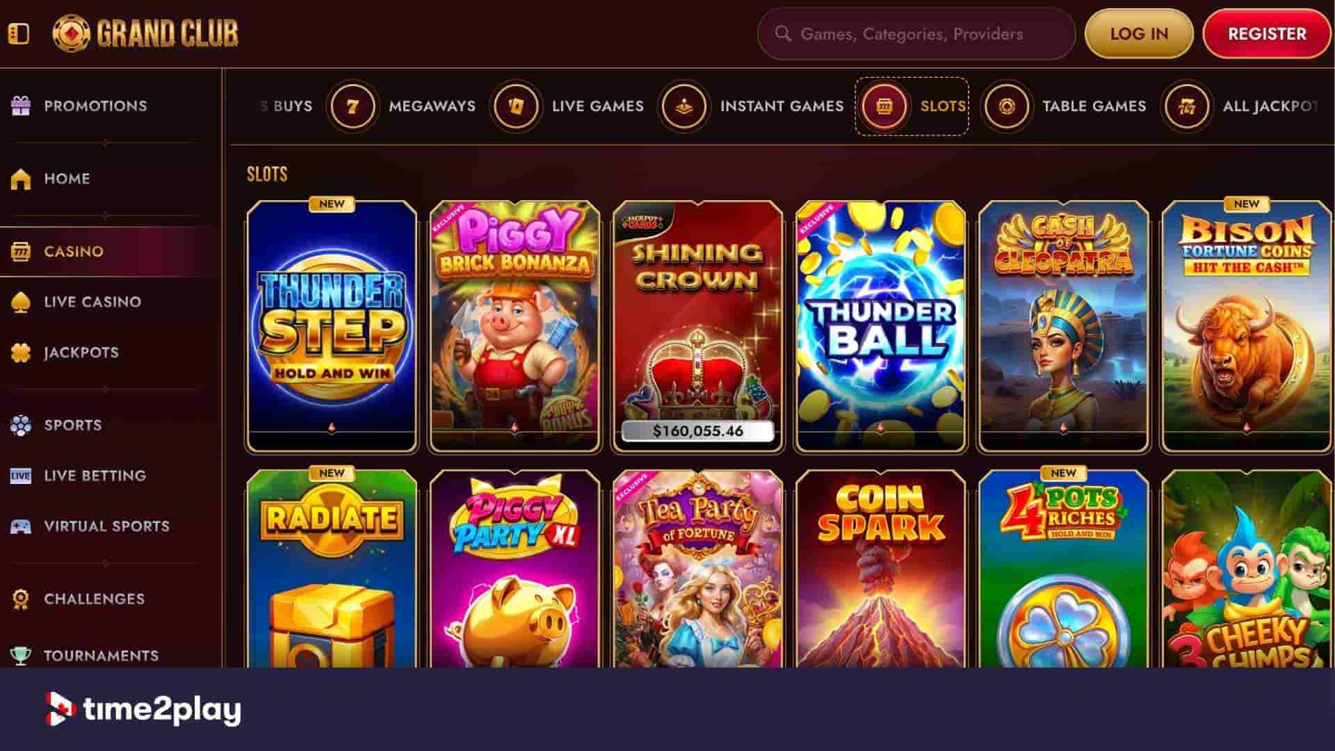Slot games library at GrandClub casino