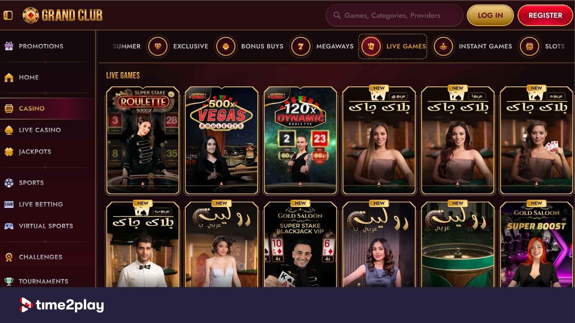 Live dealer games library at GrandClub casino