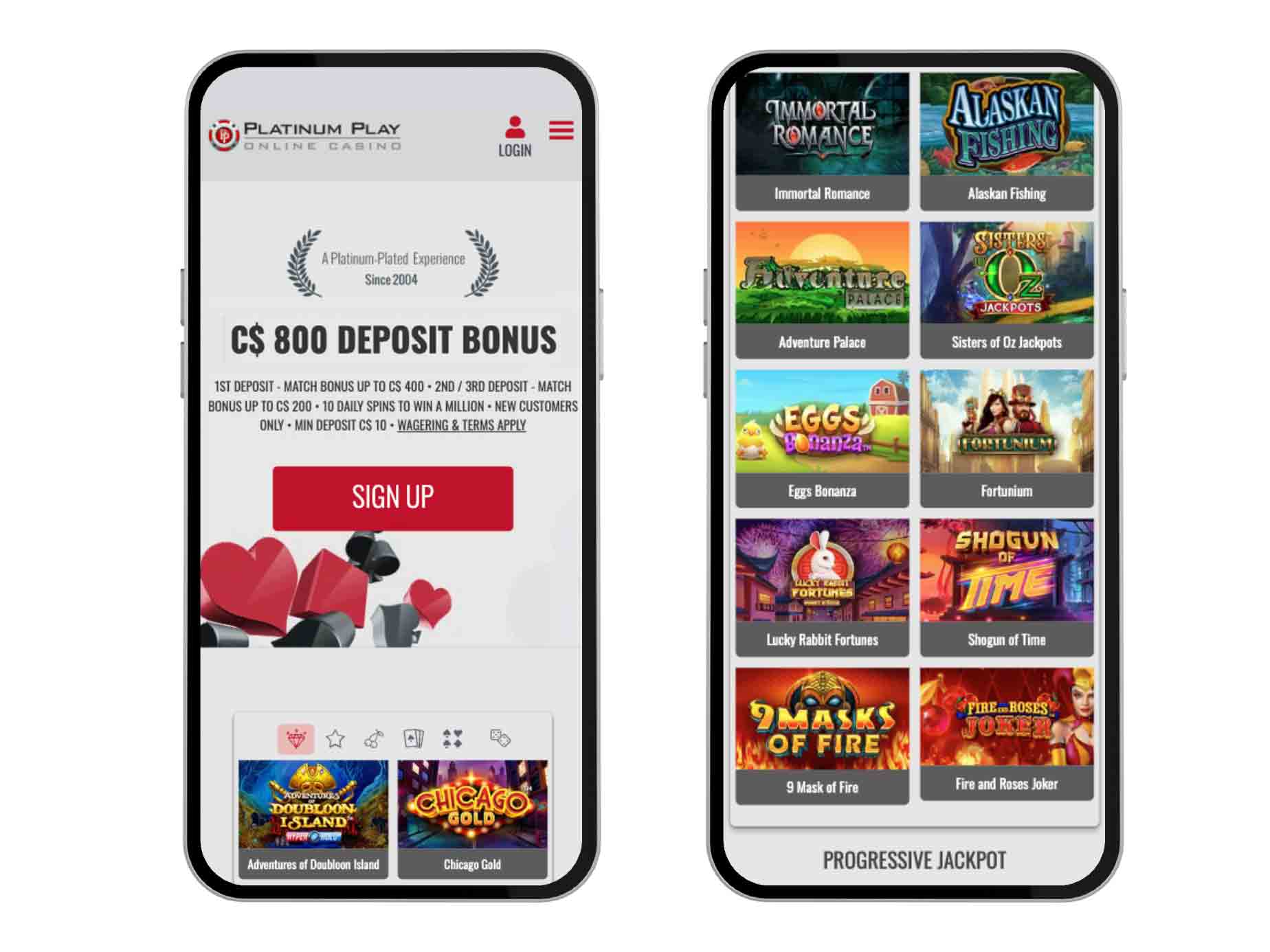 Platinum Play casino mobile useer experience