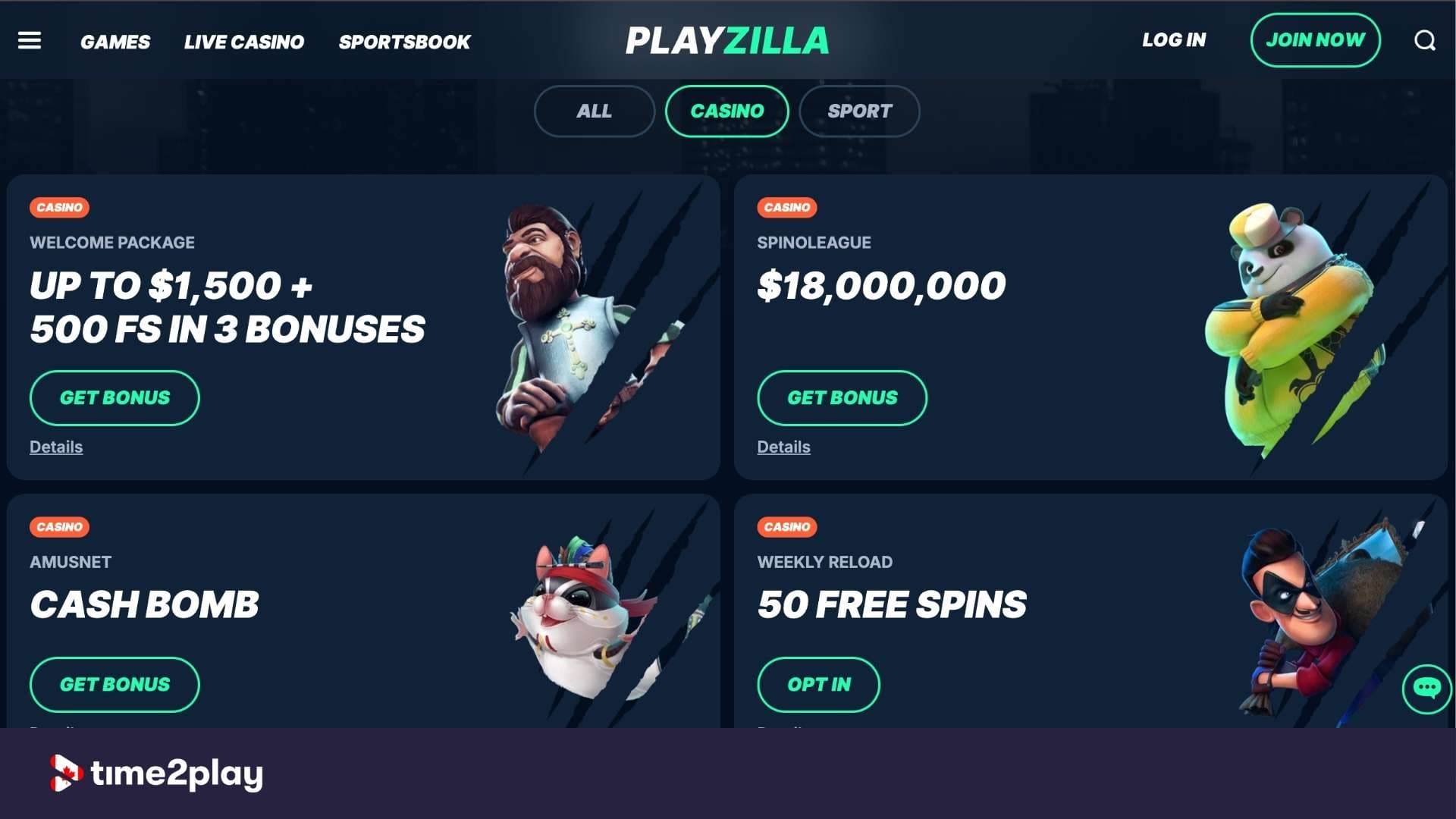 PlayZilla casino bonus offers