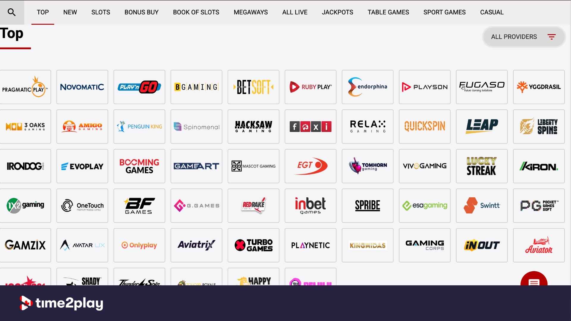Listed software providers available at Dachbet casino