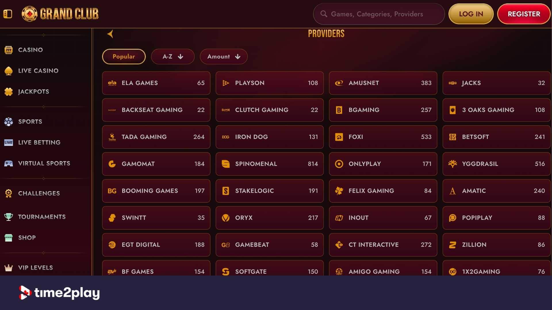 List of software providers used at GrandClub casino