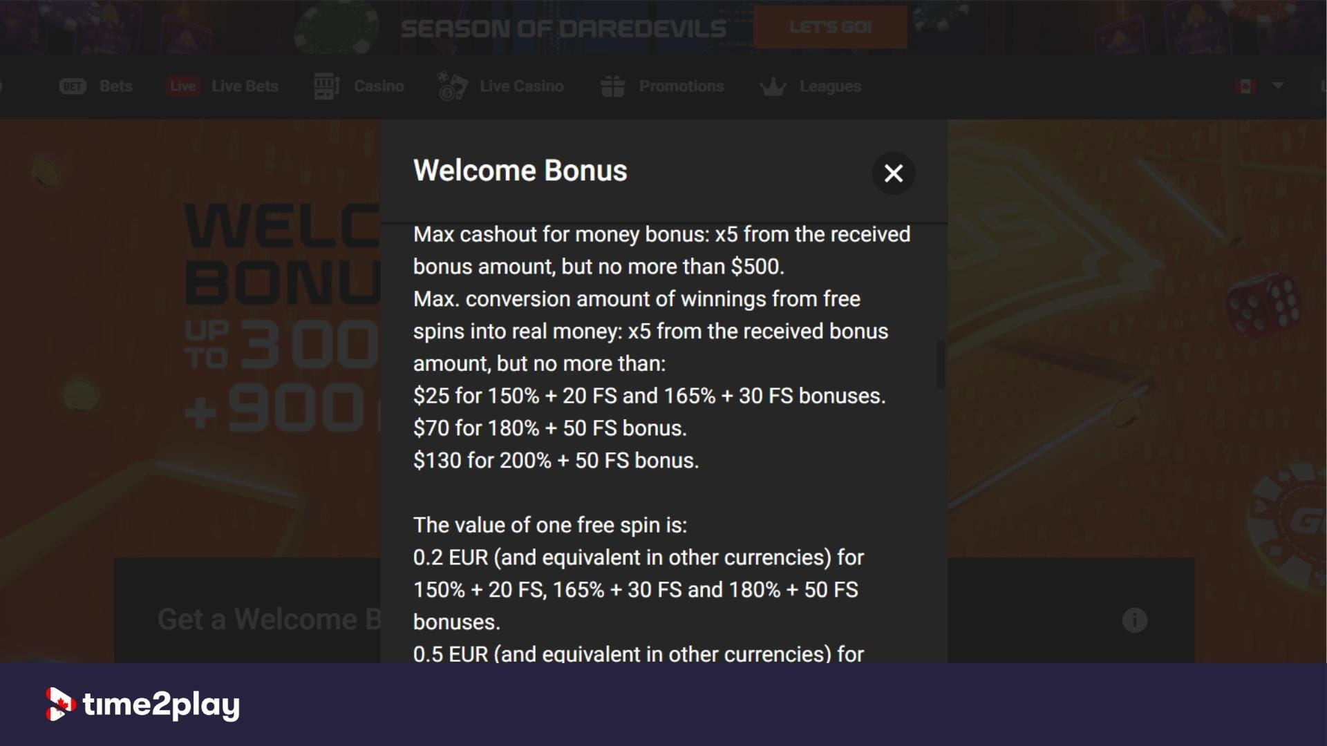 GGBet casino's welcome bonus info box