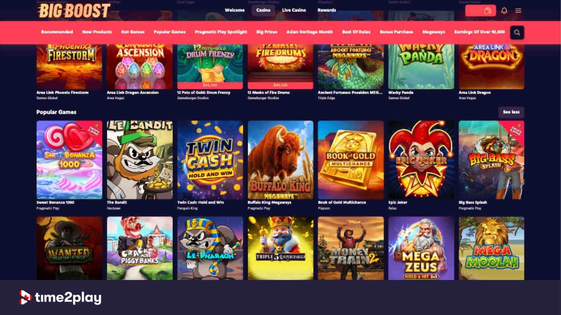 Big Boost casino's game popular library