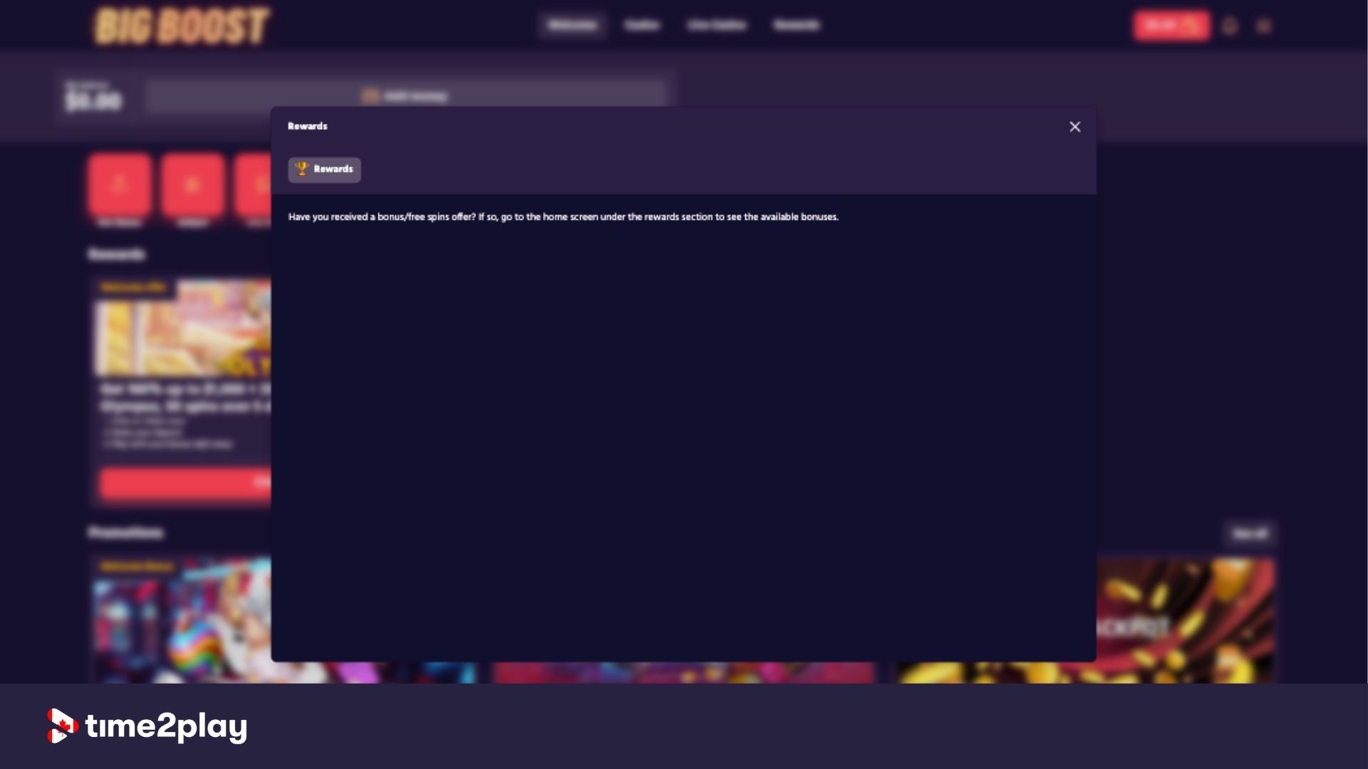 Rewards pop up at Big Boost casino