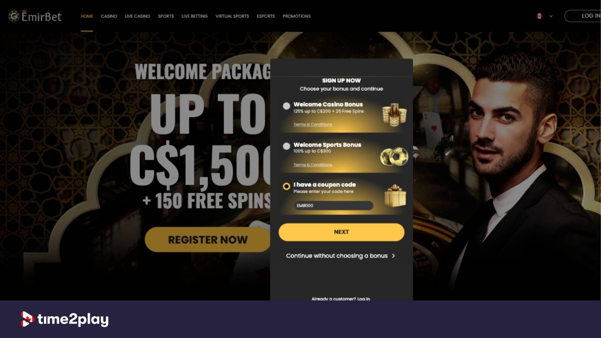 EmirBet casino bonus code pop up on registration2