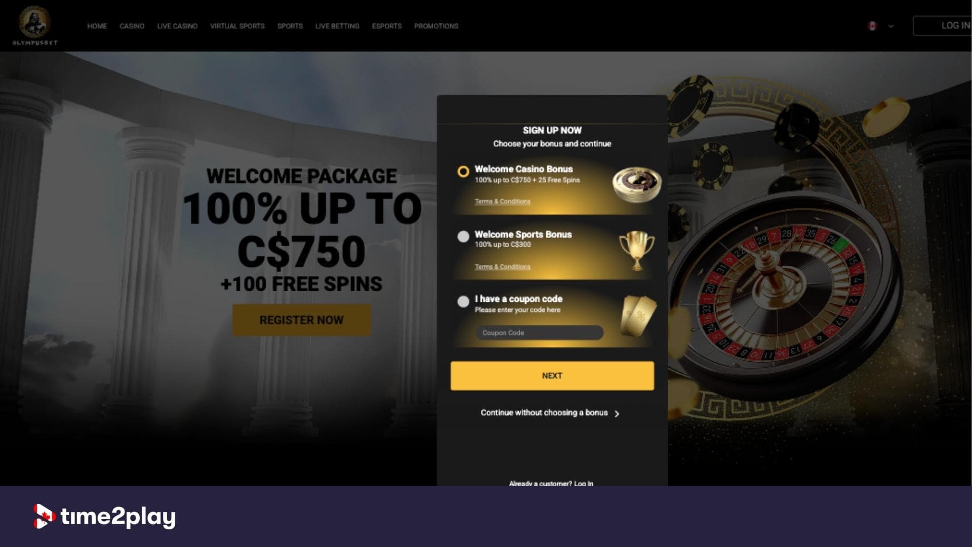 Olympusbet casino auto-applied bonus pop up