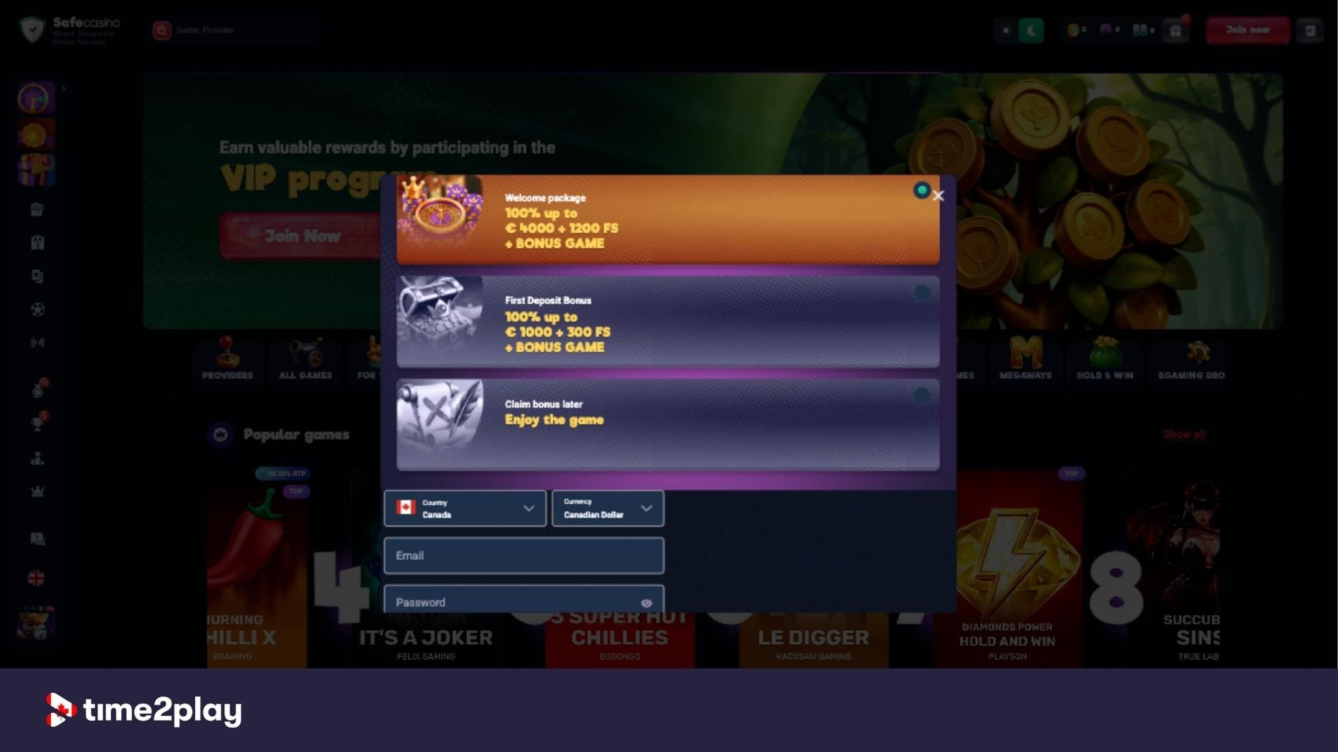 Bonus pop up at SafeCasino