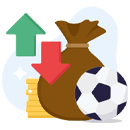 Football next to money bag with up and down arrows