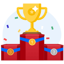 Trophy on top of first place podium