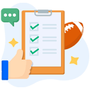 Checklist on clipboard with thumbs up and football 