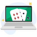 Laptop with poker cards on screen