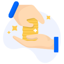 Two hands holding together coins