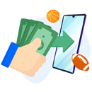 Cash been transferred to the mobile payments app and some sports elements surrounding the phone