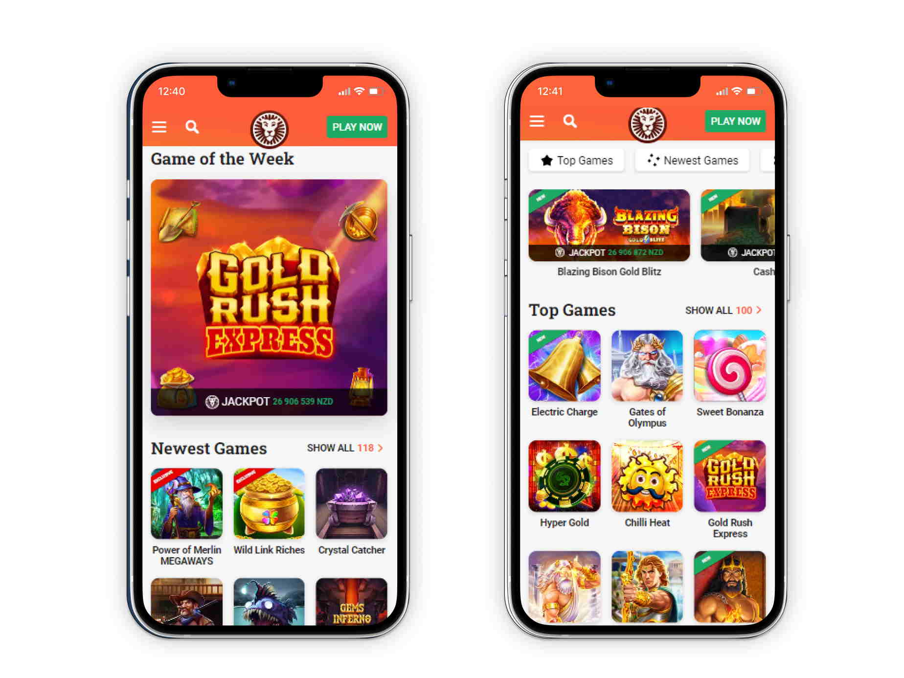 LeoVegas' landing page and games lobby on a mobile phone