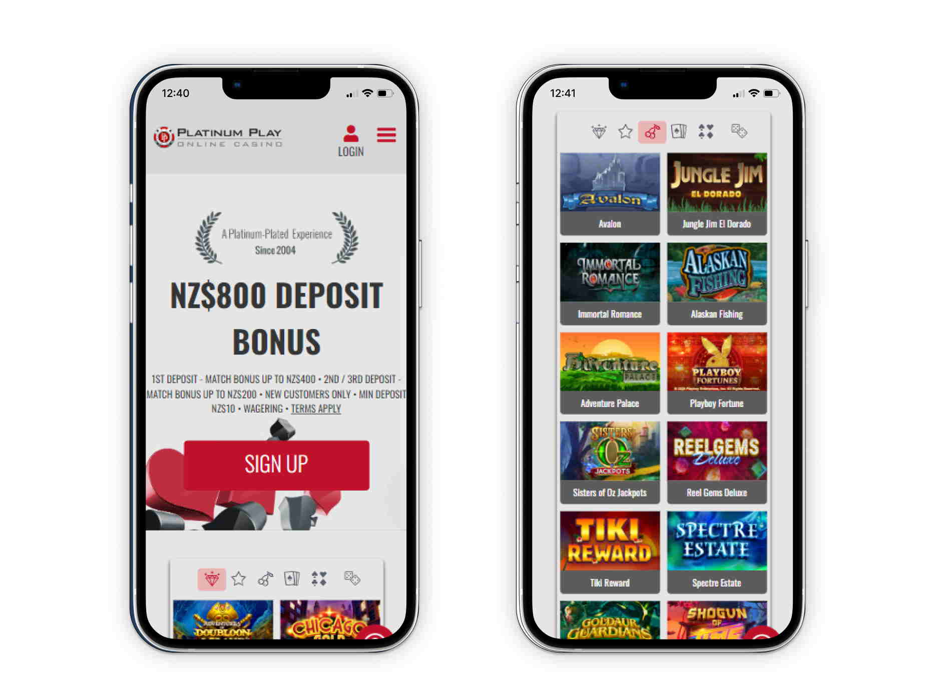 Platinum Play casino mobile screenshot
