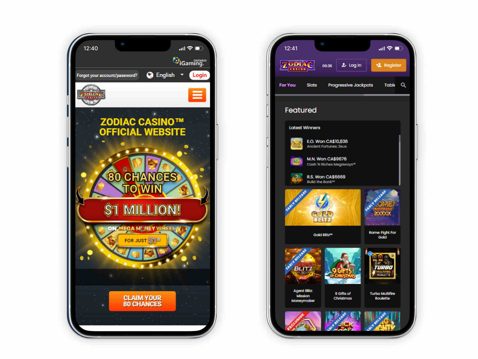 Zodiac Casino mobile screenshot