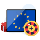 ruleta con bandera de la unión europea y caja de regalo