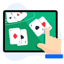 Dispositivo móvil con una mesa de blackjack y par de naipes en su pantalla
