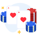 Dos naipes de As de corazón, rodeadas con fichas de casino