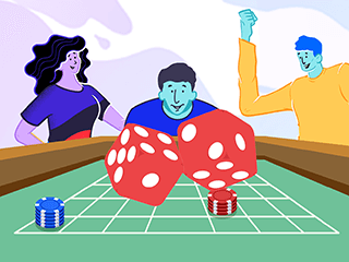 personas en mesa de casino con dados