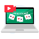 Notebook con la transmisión de blackjack en vivo en su pantalla