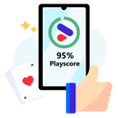 Dispositivo móvil con logo de Time2play y puntaje de Playscore