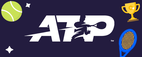 Logo ATP con iconos de tenis de fondo