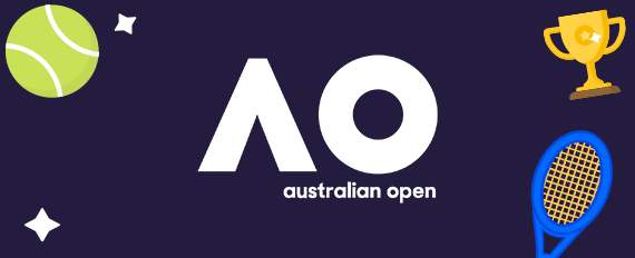 Logo Australian Open con iconos de tenis de fondo