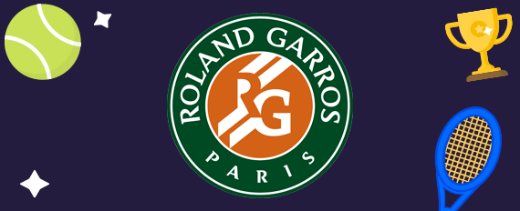 Logo Roland Garros con iconos de tenis de fondo