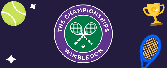 Logo Wimbledon con iconos de tenis de fondo