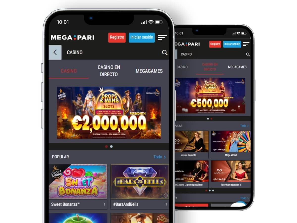Teléfono móvil con Megapari casino en su pantalla