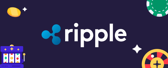 Logo de ripple rodeado de fichas, ruleta y tragamonedas