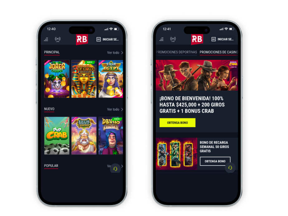 Dos móviles mostrando la plataforma de Rabona casino.