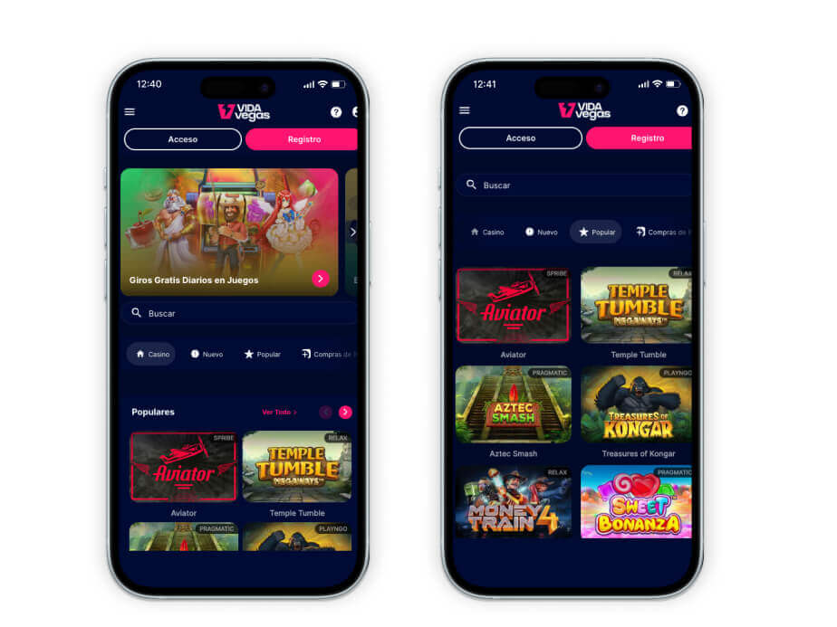Imágenes de la plataforma de VidaVegas