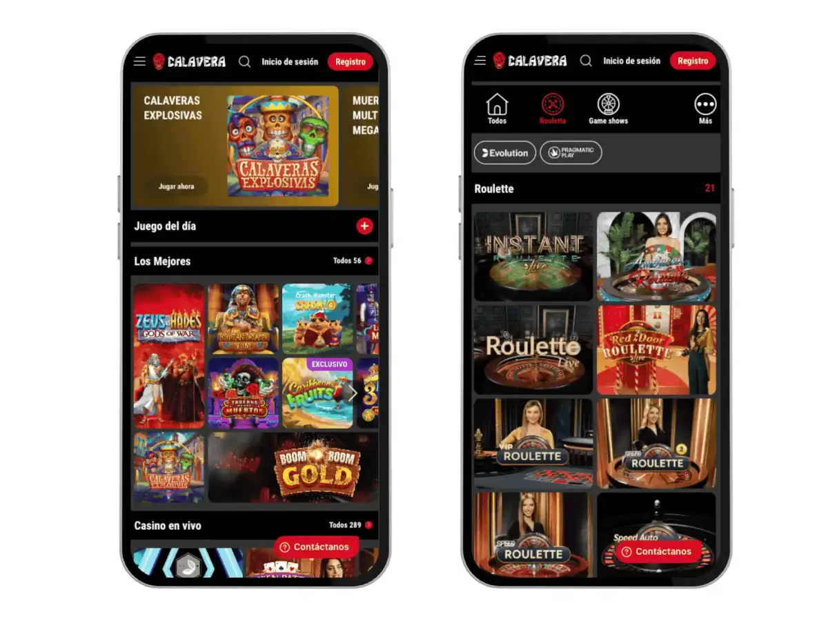 Plataforma de Calavera Bet en móvil